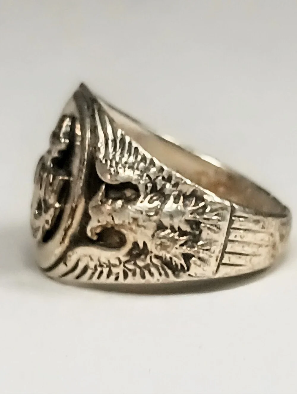 Vintage US Navy Sterling Silver Eagle Anchor Signet Ring Men's Size 10 Military